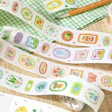 1 Roll Die-Cut Washi Tape, Grass & Wood Notebook Series Fresh Style Hand-Drawn Illustration Fruit & Plant Pattern Tape, Suitable For DIY Decoration Collage Stickers For Journals, Photo Albums, Scrapbooks, Easy Tear No-Cut Student Note Marking Base Stickers, Ins Style Salt-Series Journal DIY Border Stickers, Student Stationery Back To School Essential - 1 Roll - View 6