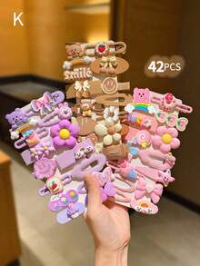 14/28/42pcs Colorful Multi-Element Cute Girl Hair Clips And Hair Accessories - Multicolor - View 9