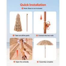 Tiki Umbrella, 6.5 Ft Thatched Patio Umbrella With Tilt, Hawaiian Style Beach Parasol With Durable PP Thatch And 8 Metal Ribs, Grass Pool Umbrellas For Beach, Patio, Poolside, Backyard & Garden - 6.5英尺 - 查看 6
