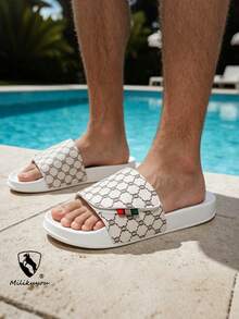 Milikuyou[ Spring/Summer New Style ]Men's Sports Slippers White Retro Pattern Elegant & Comfortable Open Toe Slippers Bathroom Slippers Beach Slippers Casual Street Wear Essential Item Suitable For Beach Home Pool And Daily Wear Size: 38-48 - White - View 11