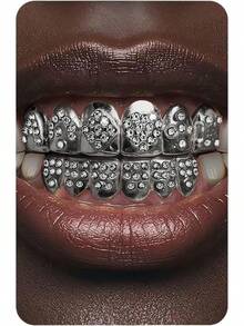 UBGICIG Grillz - Juego de parrillas dentales para tus dientes de diamante, dientes Grillz para hombres, vampiros falsos de Halloween - Corazón dorado - Ver 8