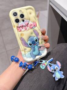 Disney Has Authorized, Phone Case - Chain Set, The Stitch Lilo & Stitch 3D Phone Case Plus A Silicone 3D Stitch Bracelet With Metallic Ring Removable Bracelet, Stitch And Angel Pattern, Compatible With Iphone17/16/15/14/13/12/11/XS/XR/X Plus Pro Max, A Stylish Cartoon Phone Case, The Perfect Gift Choice, Phone Protection, Durable Phone Cover, Great Gift For Friends And Family. - 白色 - 查看 1