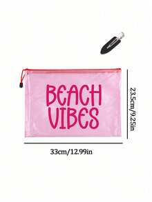Bolsa de cosméticos de malla impermeable con estampado BEACH VIBES, bolsa de playa de tela de malla multicolor de moda, tema de playa. Bolsa de maquillaje de malla transparente con cremallera de nylon de gran capacidad, organizador de artículos de tocador de viaje ligero, bolsa de almacenamiento portátil para guardar protector solar, cuidado de la piel, herramientas de belleza, aperitivos, bikinis & artículos esenciales de playa, almacenamiento de primavera & verano - Multicolor - Ver 10