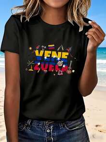 Flag And Culture Print T Shirt With Colorful Design Fashion Casual Wear For Beach Vacation Travel Outdoors Perfect Gift For Friends And Family - màu đen - Xem 12