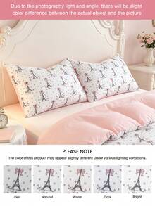 HONEYMOON 2pcs Tower And Bowknots Printed Pillowcases Without Filling, Soft Fabric Pillowcase, Suitable For Daily Living Room Bedroom Home Decor, Sofa Cushion Cover, Car Pillow Cover, All Seasons, Machine Washable - Multicolor - View 7