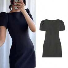 Nuevo vestido de mujer de unicolor, elegante y casual, de tela tejida con cremallera, adecuado para eventos nocturnos, oficina y uso diario en primavera temprana y verano blanco AG - marrón - Ver 5