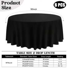 6 Pack Black Round Tablecloth Polyester Table Cloth(60",90",120"), Stain Wrinkle Resistant Polyester Dining Table Cover For Kitchen Dinning Party Wedding Rectangular Tabletop Buffet Decoration - Black - View 11