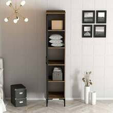Dmora Giusta - Armadio Multiuso 1 Anta, 40x48h201\ cm Nero Antracite, 4 Ripiani - nero - Visualizzare 5