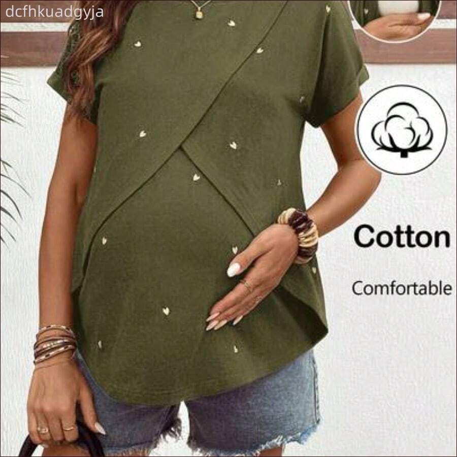 WNST
Camiseta de enfermería casual de verano para maternidad con bordado de corazón - Verde militar - Ver 1