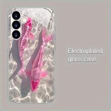 Expédition 24h depuis DE/FR/ES | Étui en verre trempé argenté électrolytique avec motif de poisson koï rose porte-bonheur créatif, protection de caméra et antichoc – Compatible avec Apple 11/12/13/14/15/16/17 Pro Max/Plus/SE/Air – Cadeau parfait – Pour Samsung Galaxy S21/S22/S23/S24/S25 Ultra - 1 image couleur - Voir 7