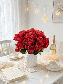 1/3 Bunch Artificial Peony Flowers, Fabric Floral, Faux Peony Bouquet, Bulk Artificial Peonies, For Vase Decoration, Floral Arrangement, Wedding, Home, Party, Tabletop, Centerpiece - Red - View 8
