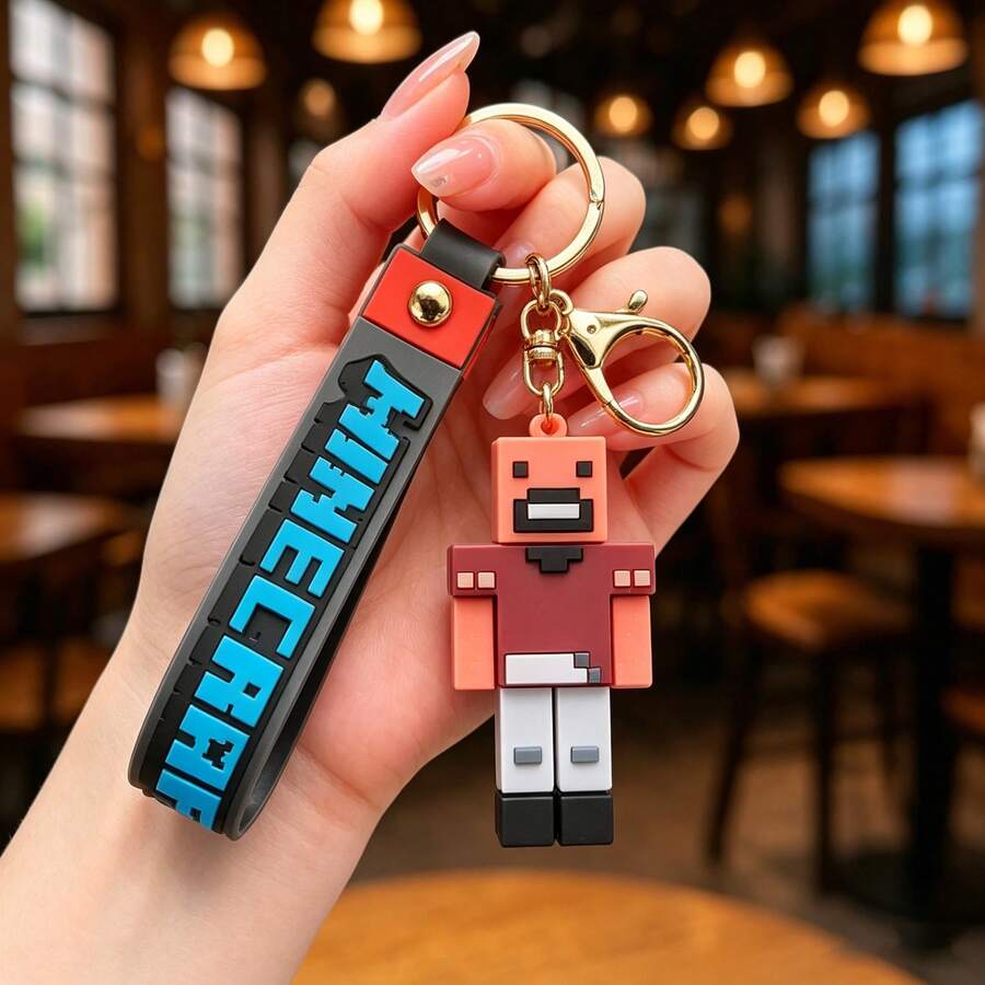 MINISO Minecraft 方塊角色鑰匙圈,收藏吊飾,街機風格立方體藝術設計,時尚電玩手提包掛飾,拉鍊拉環配件,行李箱裝飾吊飾 - 樣式 1 - 查看 1