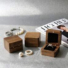 Square Wooden Jewelry Box, Wedding Proposal Ring Storage Case, Elegant Packaging Organizer, Perfect Birthday & Anniversary Gift For Wife & Husband - Same Style In Multiple Colors - View 1