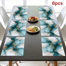 1/2/4/6/8入大理石墨水印花餐墊，18"*12"(45*30cm)，2款黑金與青金抽象水彩設計，100%聚酯纖維防水防污耐熱可機洗耐用桌墊，適用於居家、餐廳、B&B - 彩色 - 查看 14