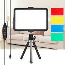 UEGOGO 6英吋便攜式LED補光燈，可調節黑色支架，USB供電柔光燈，適用美妝化妝、自拍、直播與居家造型 - 6-Inch Square Light - 4 Color Filters - 查看 2