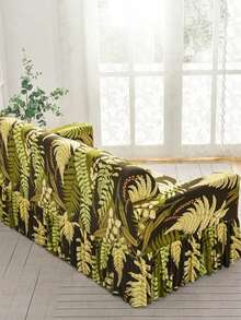 1pc Printed Hem Style Full Coverage Elastic Sofa Cover, Dustproof And Stain Resistant, Elastic Integrated Full Coverage Sofa Protector, Living Room Home Decor, Machine Washable - Green - View 6