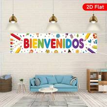 Pancarta de Bienvenida Española Plana 2D Grande "Bienvenida Decoración de Fiesta con Temática Española, con Borde de Flores y Estrellas Coloridas, Adecuada para Decoración Duradera para Bodas, Cumpleaños y Fiestas de Inauguración de Casa. Montaje de Fiesta Estilo Español para Uso Interior y Exterior - A - Ver 6