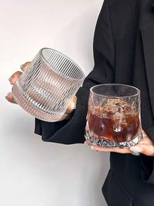 1個 160ml/5.4oz 平底冷飲杯，厚玻璃杯，復古咖啡杯，創意浮雕條紋紋理杯，透明簡約咖啡杯，復古玻璃杯，耐熱玻璃水杯，牛奶杯，水杯，燕麥杯，適用於水、冰茶、冰咖啡、牛奶、飲料等，完美適用於家庭、辦公室、餐廳、咖啡館、燒烤、派對、婚禮和其他場合 - 彩色 - 查看 4
