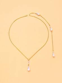1pc Water Drop Pearl Necklace, Convertible Front And Back Chain, Elegant Backless Dress Jewelry, Women's Bridal Jewelry - Gold - View 5