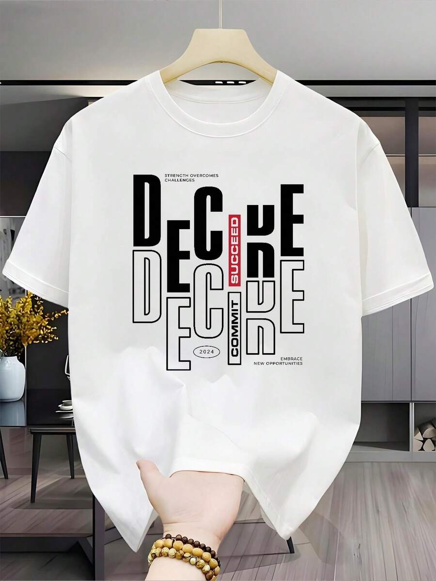 New Versatile Casual Fashion T-Shirt, 100% Cotton With Print - Men's Black T-Shirt With Custom Print Of Red Vertical Stripes And The Word SUCCESS, Unisex (For Men And Women), Comfortable Material, Short Sleeve T-Shirt, Suitable For All Seasons. Perfect Gift For Holidays Or Birthdays - Unisex Style. - 白色 - 查看 1