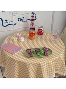 1 pièce/2 pièces Nappe à carreaux jaunes, Couvre-table, Tissu de bureau, Tissu de bureau de dortoir étudiant, Fond de photographie - Jaune citron - Voir 1
