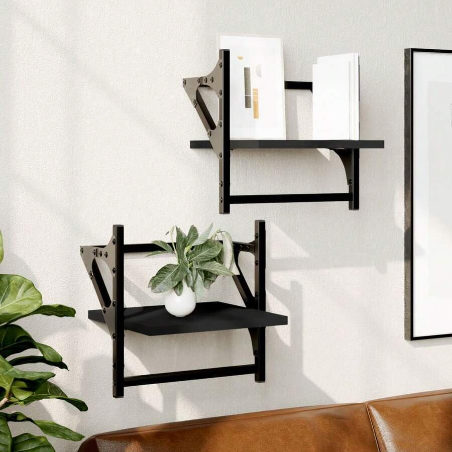 Mensole da Parete con Aste 2 pz Nere 30x25x30 cm - nero - Visualizzare 1