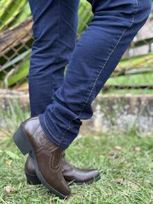 Men's Country Boot With High Heel, Leather, Short Shaft, Rodeo Style - Coffee - View 5