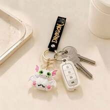 MINISO How To Train Your Dragon White Dragon Keychain, Cute Dragon Mini Figure Bag Charm With Black Letter Strap & Metal Key Ring, Backpack Purse Accessory, Back To School Gift - Style 1 - View 2
