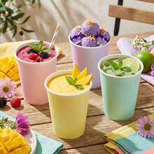 10/20/40pcs Macaron Color Palette Rainbow Solid Color 9oz Disposable Paper Cups, Soft Pink, Lavender Purple, Mint Green, Yellow Drinking Cups, Suitable For Baptism, Gender Reveal And Newborn Welcome Party Table Decor - View 5