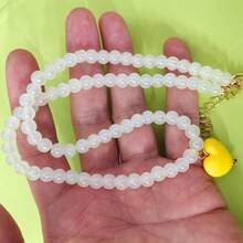 Euuztu Colorful Beaded Choker Pink Peach Heart Necklace Chunky Big Heart Pendant Cute Necklace Blue Beaded Cool Hearts Choker Accessories Jewelry Women - Màu đỏ đào - Xem 5