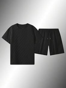 1 Set Men's Summer 2-Piece Sports Outfit, Versatile Set For Golf Training, Running, Fitness And Casual Wear - Black - View 4