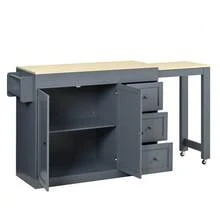 Kitchen Island On Wheels, Extendable Kitchen Island With Dining Area, Spice Rack And Drawers, Mobile And Freestanding Kitchen Island, Ideal For The Kitchen And Dining Room (White) - Grey - View 7