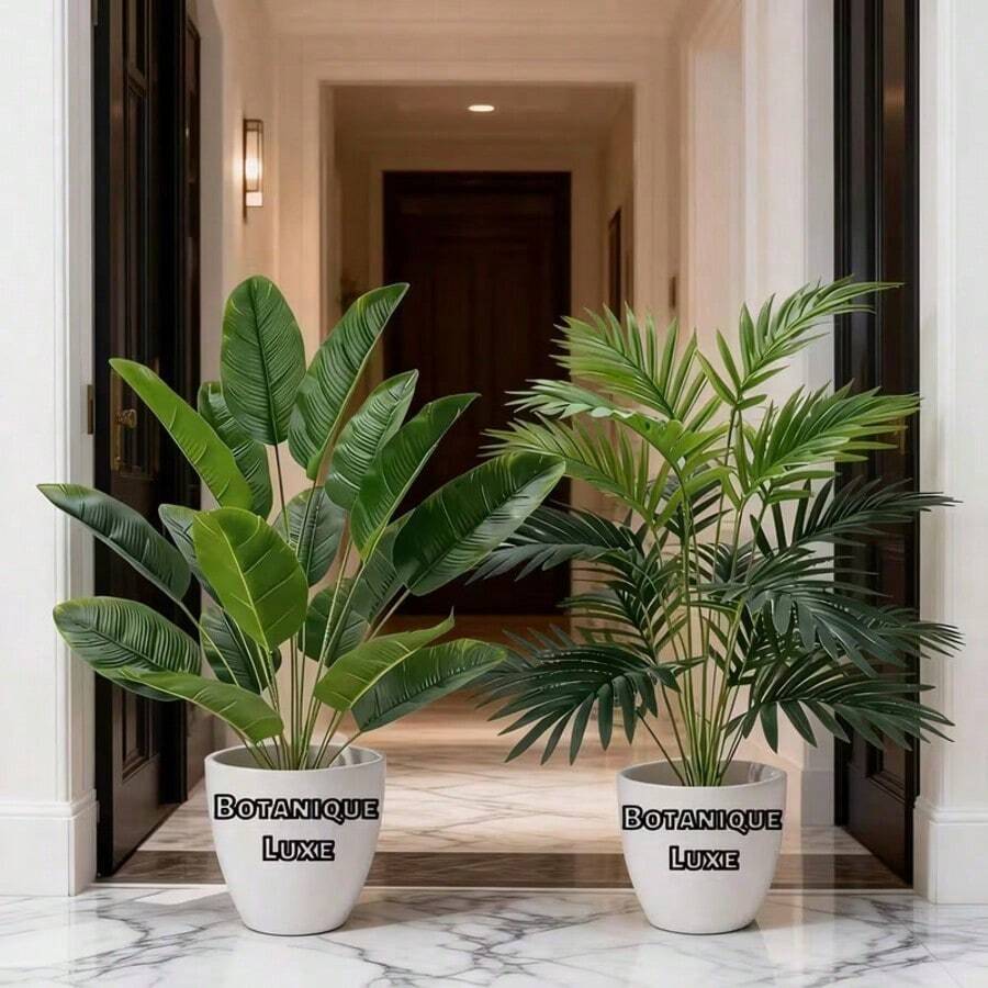 2 Sets Premium Artificial Palm And Banana Tree Set, Tropical Plants, Realistic Green Leaves, Suitable For Home, Office, Hotel, Garden, Patio, Wedding Decoration (Pots Not Included), Indoor/Outdoor Use, Indoor/Outdoor Decor. | Vibrant Tropical Decor | , Artificial Outdoor Trees, Home Decor Artificial Plants, Decorative Artificial Plants, Artificial Plants - Multicolor - View 1