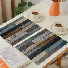 1/2/4/6/8入組印花長方形餐墊，100%聚酯纖維，18"*12"(45*30cm)，復古木紋與條紋圖案，防水防污耐熱，可機洗，適用於居家、餐廳、B&B，四季皆宜 - 彩色 - 查看 5