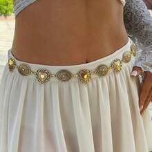 1pc Women's Bohemian & Western Style Carved Floral And Geometric Pattern Vintage Waist Chain, Casual Fashion, Gold Bohemian Style - Gold - View 1
