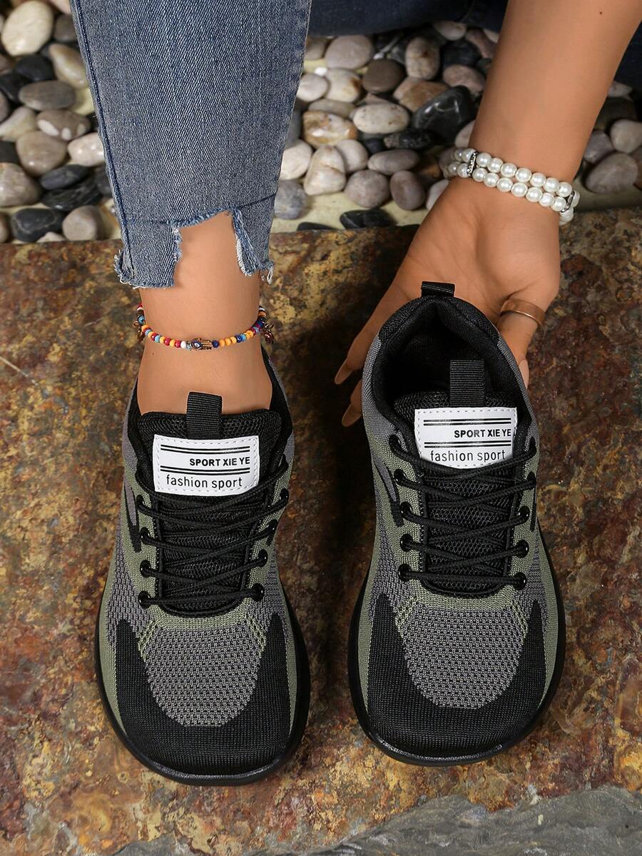 AOSEIN Women's Plus Size Wide Toe Box Athletic Shoes, Fabric Lace-Up Mesh Breathable Patchwork Soft Sole Lightweight Sneakers, Suitable For Casual Wear