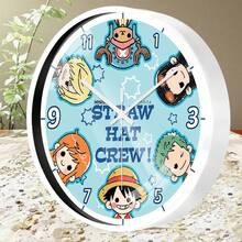 MINISO Pastel Blue One Piece Straw Hat Crew Chibi Wall Clock, Minimalist Cartoon Anime Hanging Clock, Silent Quartz Decorative Clock For Cozy Bedroom, Playroom, Or Study, Kawaii Home Accessory For One Piece Collectors - Black - View 2