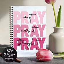 1本 2D 平面粉色「PRAY ON IT OVER IT THROUGH IT」字母圖案 A5 筆記本，50張/100頁，黑色螺旋線圈，學生辦公備忘錄日記本，適合專業人士、學生與辦公室使用，學校用品 - C - 查看 3