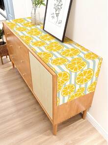 1pc Lemon Pattern Printed Table Runner, 4pcs Lemon Pattern Printed Placemats, Suitable For Holiday, Party, Birthday, Dinner, Kitchen Restaurant Table Decoration, All Seasons Room Decor, Home Textile Decoration Table Runner - Multicolor - View 9