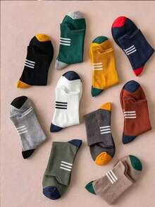 Men's Mid-Calf Warm Socks For Autumn/Winter, Heel Tab, 3-Stripe Sports Style Long Socks - Multicolor - View 4