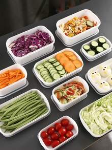 5/10 piezas Caja de pan, Caja bento, Caja de almuerzo portátil, Caja de frutas y aperitivos, Contenedores de almacenamiento de alimentos de plástico reutilizables con tapas - Juego de contenedores de almacenamiento de alimentos para refrigerador, organizador de refrigerador, microondas & congelador. - Ver 9