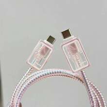 Tulip Design Charger And Cable Protective Set, 40W Apple Charging Cable Protector Case, Anti-Breakage Cable Organizer, Compatible With IPhone 17/16/15/13/14 Chargers - Pink - View 4