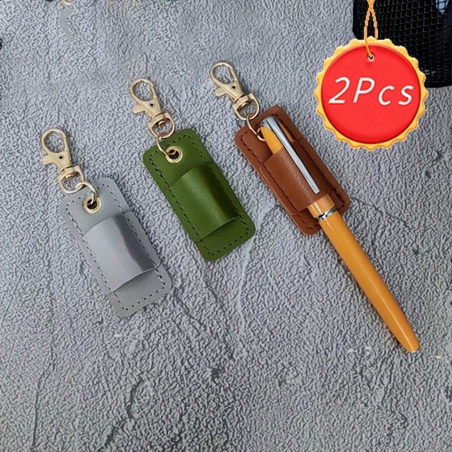 2入款開學熱銷短款PU皮革筆袋附鑰匙圈,便攜式鉛筆袋筆保護套,耐用防刮,簽名筆套,學校用品商務辦公用品辦公文具,送給朋友和同學的最佳禮物 - 多色 - 查看 1