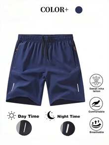 2pcs Men's High-Performance Casual Loose Quick-Dry Sports Shorts, With Reflective Stripes, Pockets, Waist Drawstring, Soft & Lightweight For Workout - Multicolor - View 5
