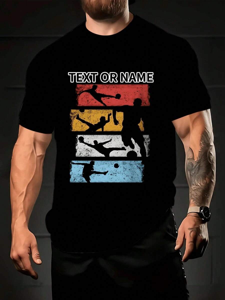 Figura de jugadores en acción que simboliza la pasión y el trabajo en equipo del fútbol moderno inspirando energía y movimiento Camiseta de hombre 100% algodón - Negro - Ver 1