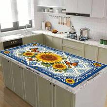 1pc Dish Drying Mat, Coffee Machine Mat, European Blue & White Floral Border With Sunflower & Butterfly Pattern, Durable, Highly Absorbent, Suitable For Dining Table, Cafe, Multi-Purpose Drainage Mat, Home Gift, Tabletop Decor - XYLSD-454 - View 11