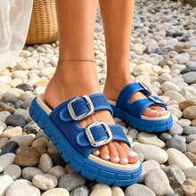 Fashio Mesh Sandals With Buckles. Double-Strap Open-Toe Design Plus Non-Slip Platform Sole. All-Day Comfort For Daily Wear, Beach And Hawaii Getaways - 藍色 - 查看 6