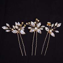 3pcs Rhinestone Hair Stick Asymmetrical Hair Pin Bridal Headpiece Wedding Accessories - Gold - View 5