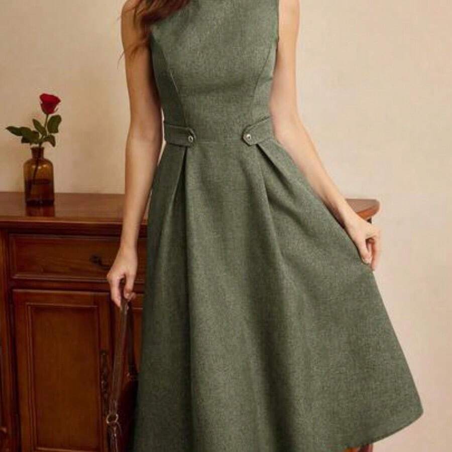 yonghongmaoyi1 Vestido elegante vintage para mujer con bolsillos y botones, vestido casual para ir y venir, vacaciones, ropa de invierno para mujer, atuendo de invierno para mujer, looks navideños, atuendo navideño para mujer, ropa navideña, ropa de Año Nuevo, atuendo de Año Nuevo, vestido de invierno para mujer, vestido de Año Nuevo, vestidos elegantes para mujer, vestidos formales para mujer - Verde militar - Ver 1