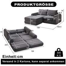 2-In-1 Corduroy Sofa Bed Cord-Zwei-In-Eins, With Two Pillows, Elegant Curved Armrests, Removable Footrest And Modular Arrangement. - 灰色 - 查看 8